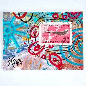 ACEO Original Mixed Media Art Concord Aircraft 1970s Hungary Postage Stamp ATC